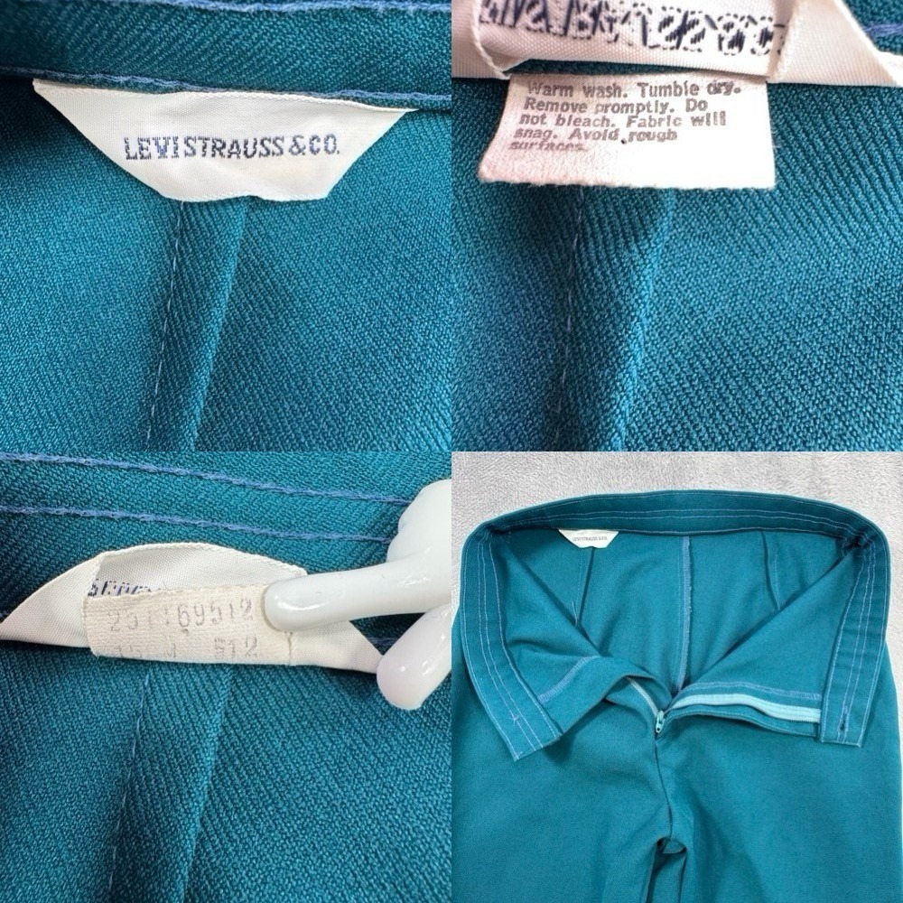 Vintage 70s Levi's 27x30 Sta-Prest Teal High Waist Wide Leg Flare Pants Trousers - Picture 7 of 10